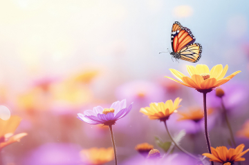 eine Blumenwiese mit Schmetterling