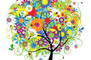 Zeichnung Baum mit bunten Blumen