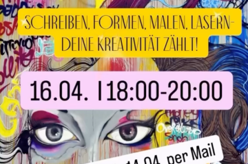 Buntes Poster, mit abstraktem-künstlerischen Gesicht und Veranstaltungsinfos als Text.